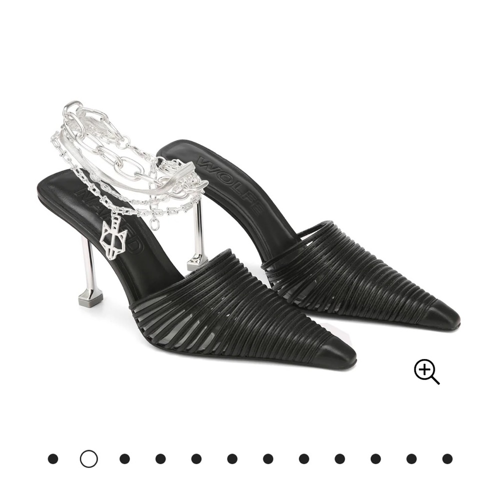 Black Heeled Mules with Chain Detail